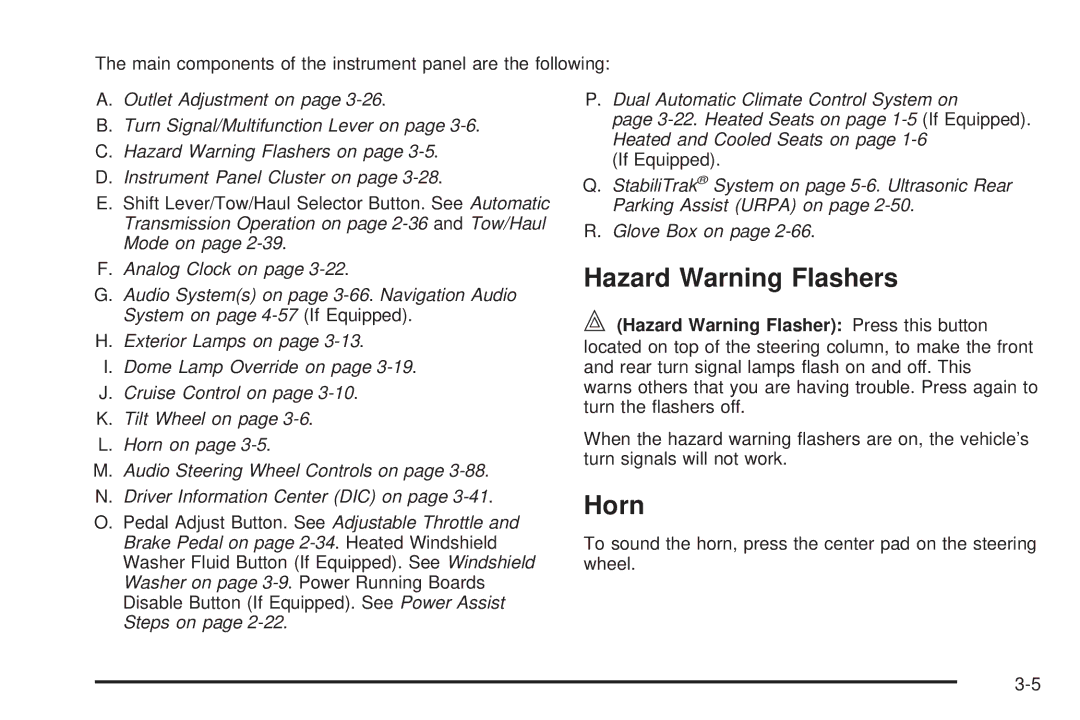 Cadillac 2009 owner manual Hazard Warning Flashers, Horn 