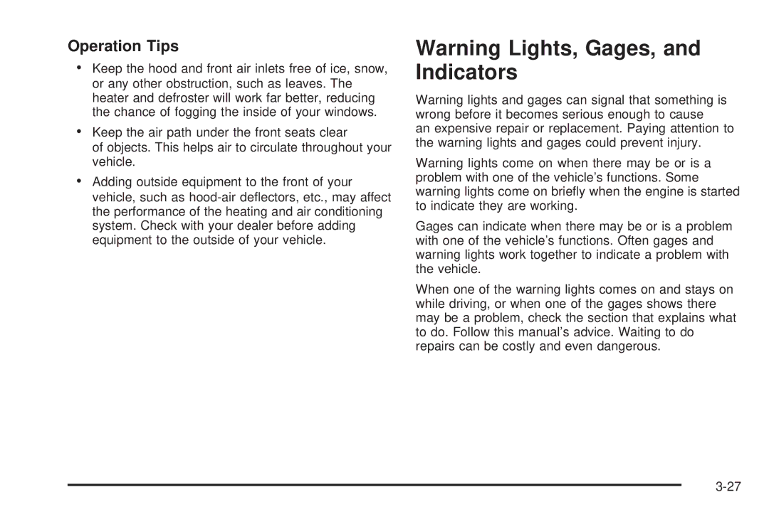 Cadillac 2009 owner manual Operation Tips 