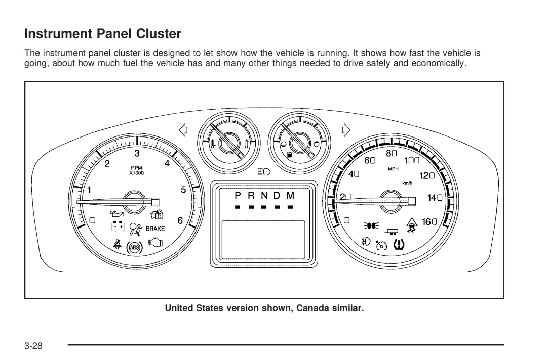 Cadillac 2009 owner manual Instrument Panel Cluster, United States version shown, Canada similar 