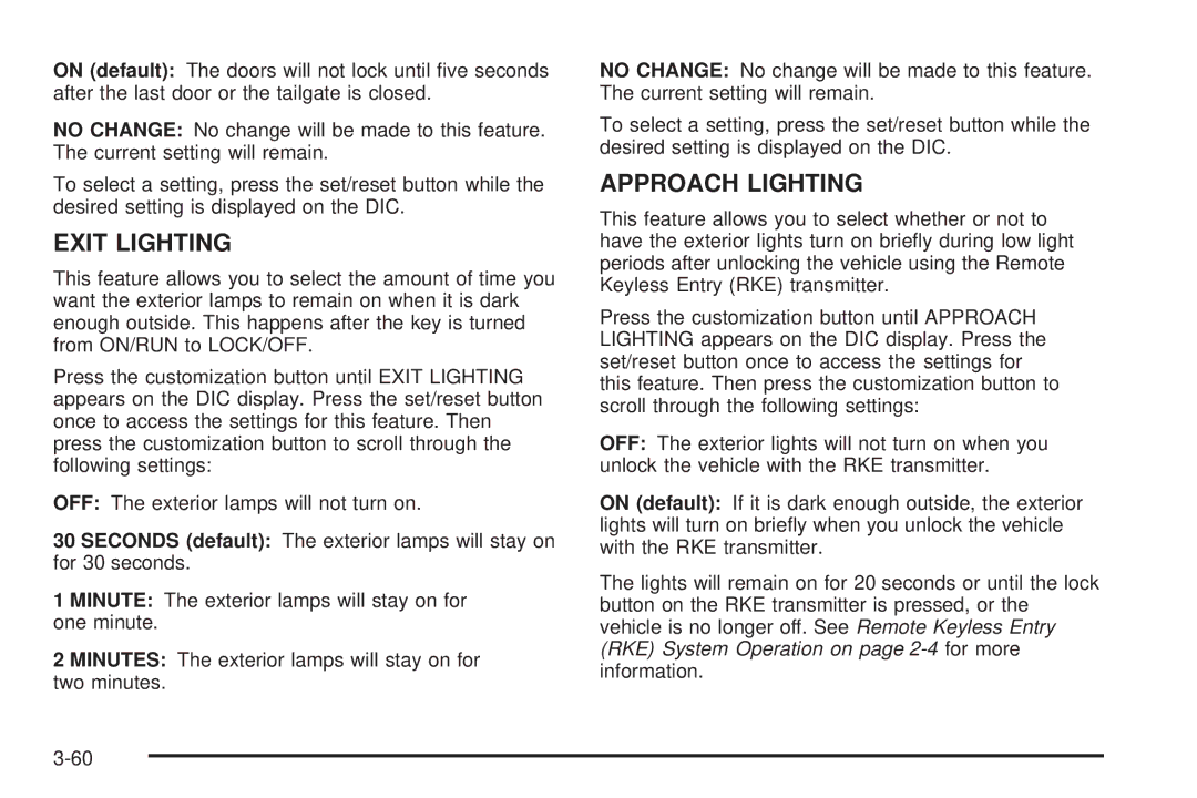 Cadillac 2009 owner manual Exit Lighting 