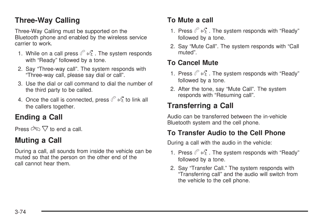 Cadillac 2009 owner manual Three-Way Calling, Ending a Call, Muting a Call, Transferring a Call 