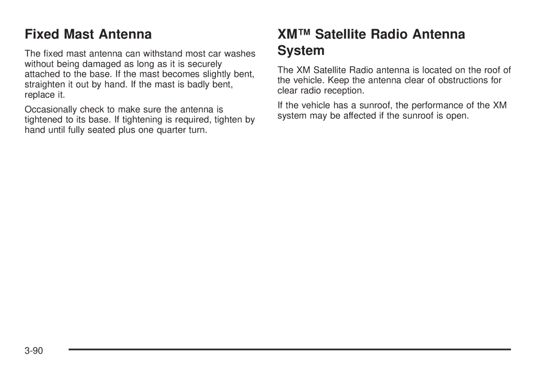 Cadillac 2009 owner manual Fixed Mast Antenna, XM Satellite Radio Antenna System 