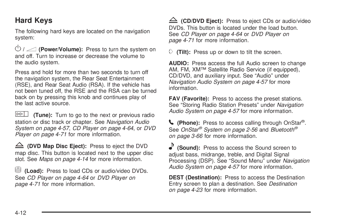 Cadillac 2009 owner manual Hard Keys 