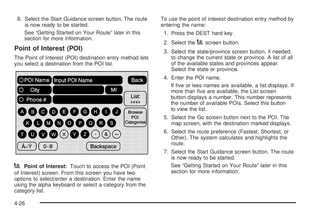 Cadillac 2009 owner manual Point of Interest POI 