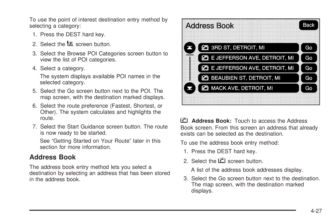 Cadillac 2009 owner manual Address Book 