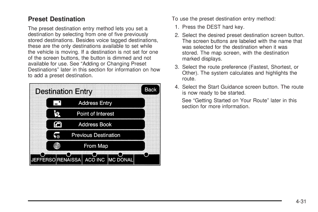 Cadillac 2009 owner manual Preset Destination 