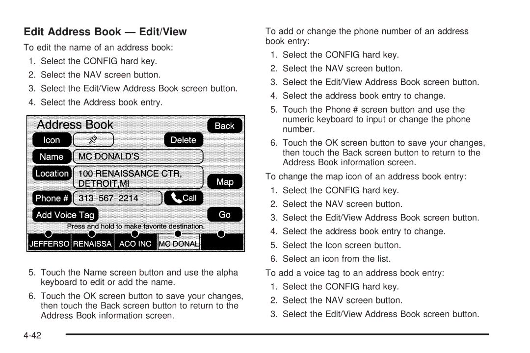 Cadillac 2009 owner manual Edit Address Book Edit/View 