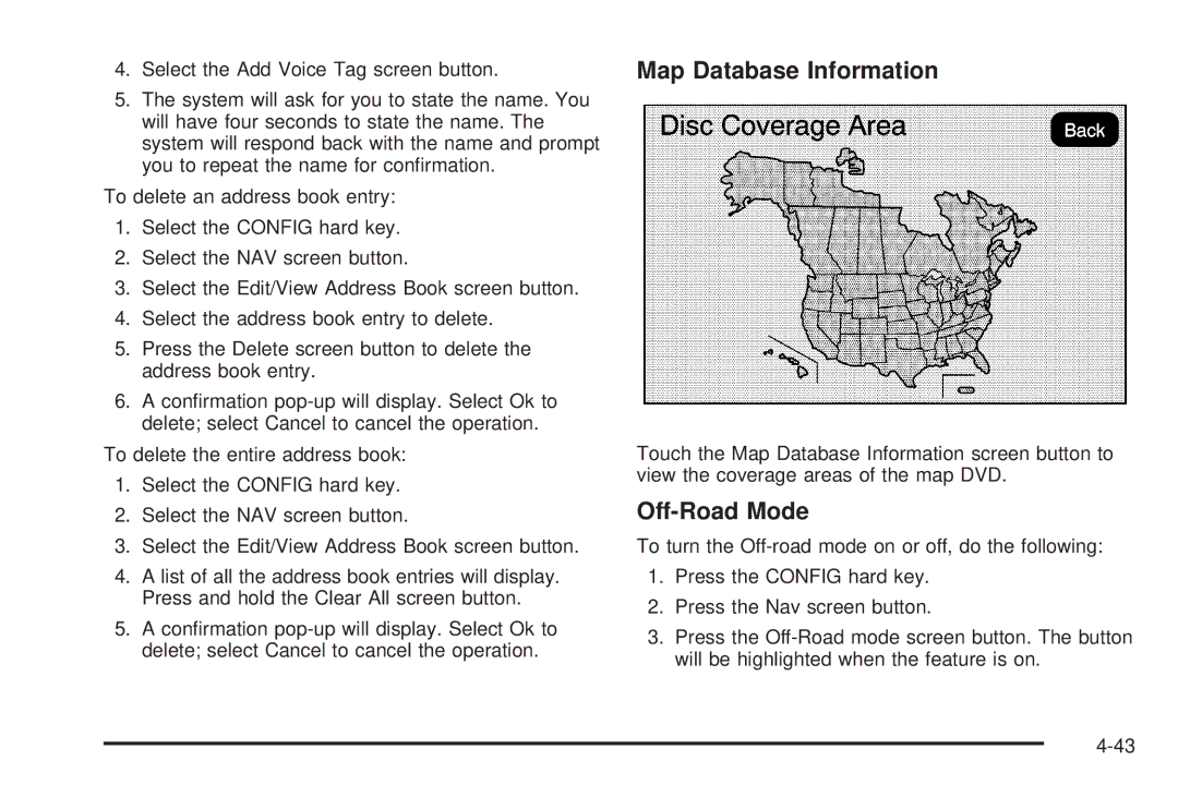 Cadillac 2009 owner manual Map Database Information, Off-Road Mode 