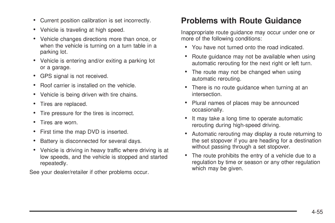 Cadillac 2009 owner manual Problems with Route Guidance 