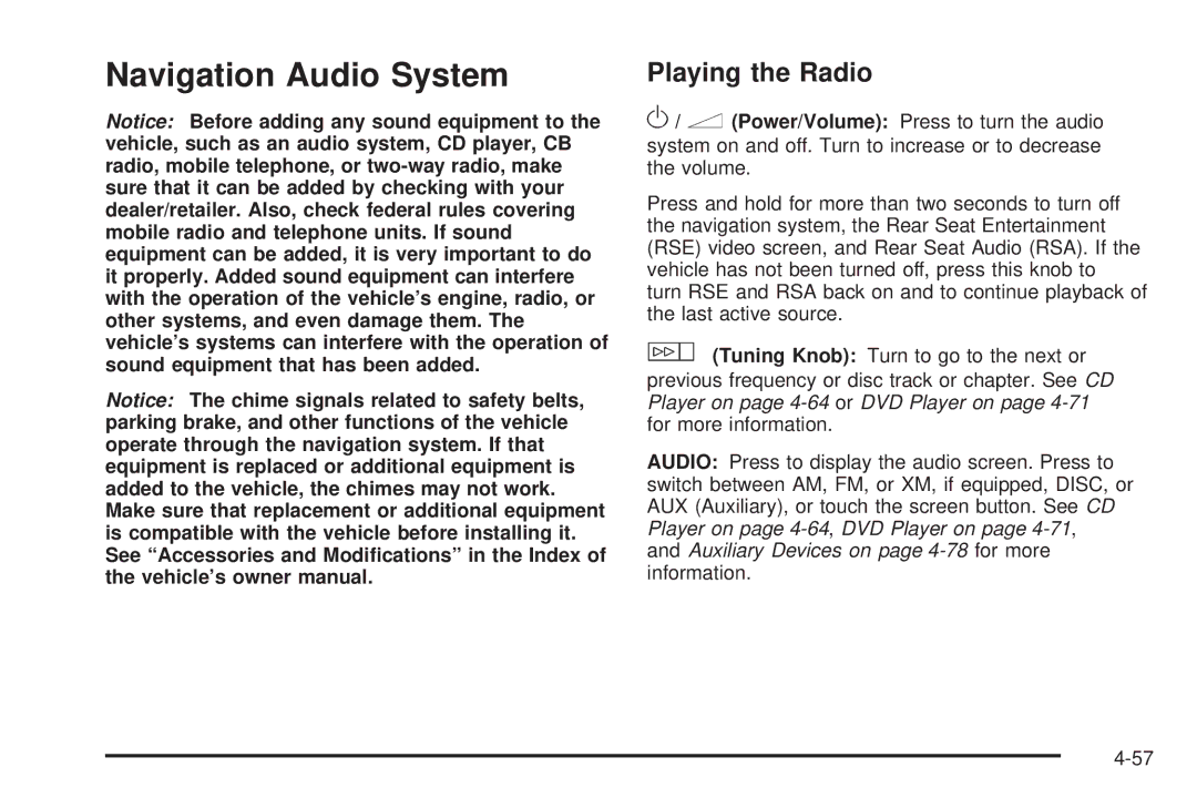 Cadillac 2009 owner manual Navigation Audio System, Playing the Radio 