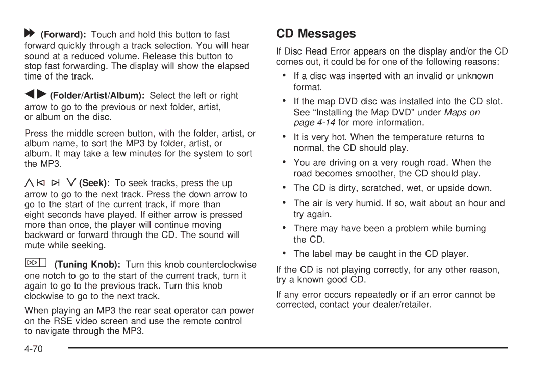 Cadillac 2009 owner manual CD Messages 