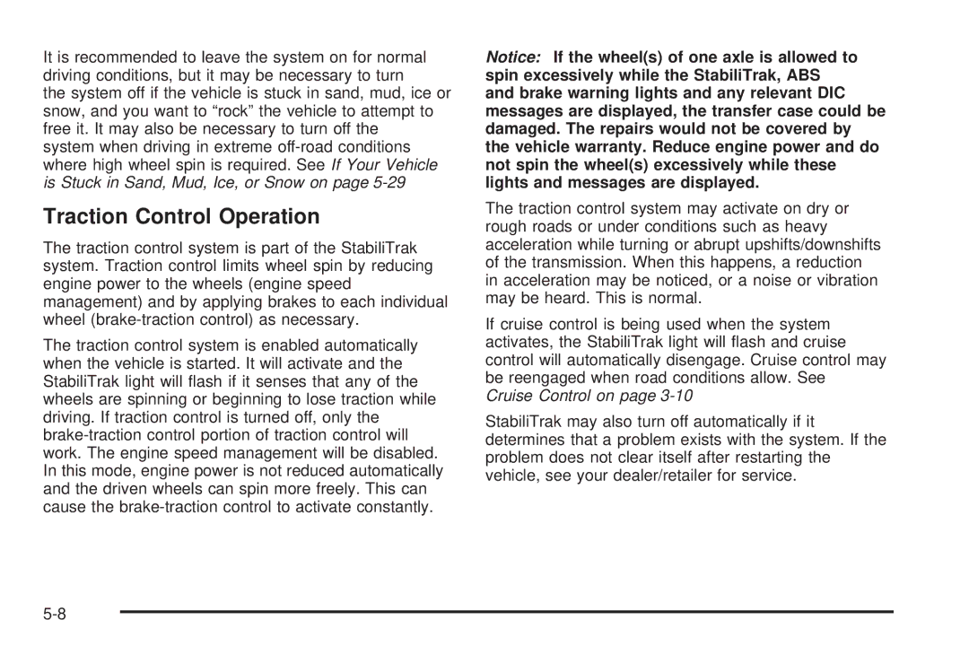 Cadillac 2009 owner manual Traction Control Operation 