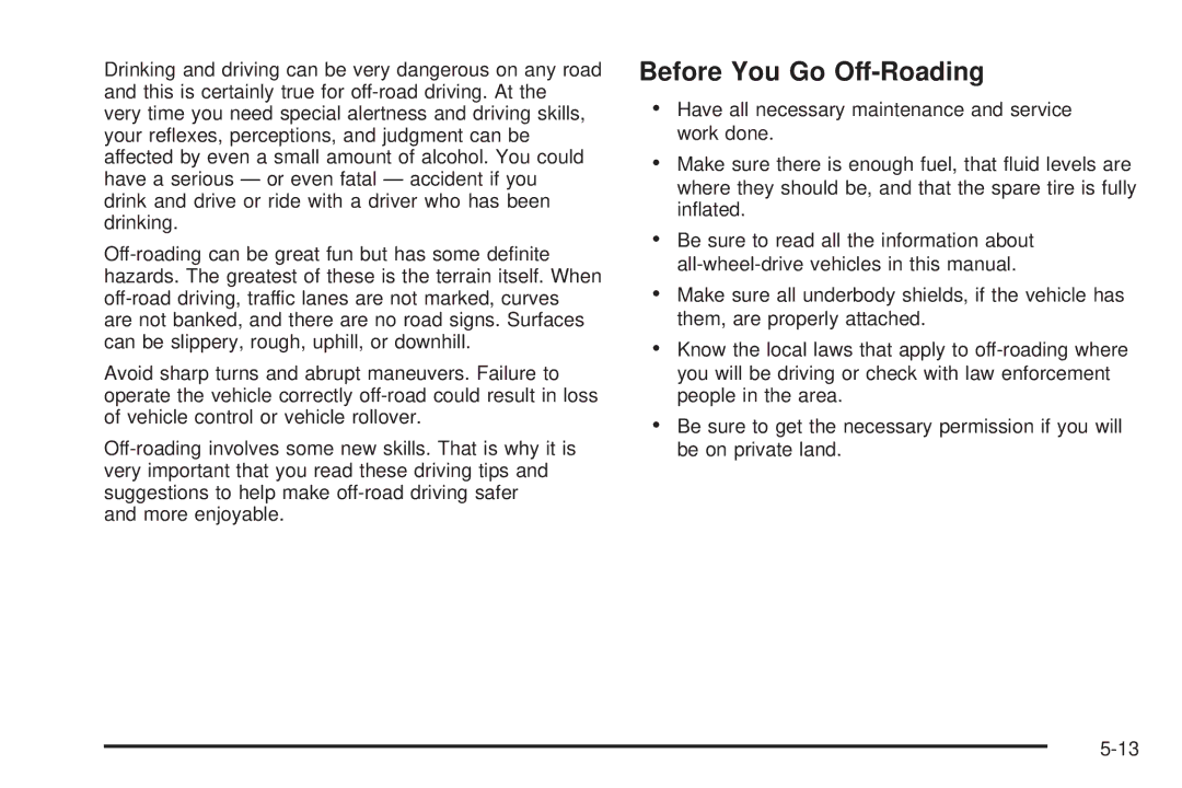 Cadillac 2009 owner manual Before You Go Off-Roading 