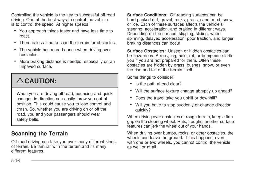 Cadillac 2009 owner manual Scanning the Terrain 