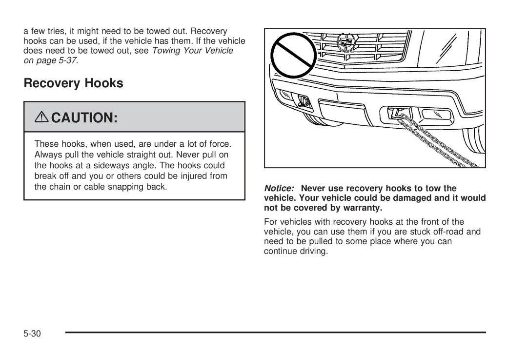 Cadillac 2009 owner manual Recovery Hooks 