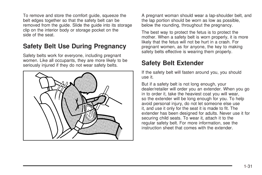 Cadillac 2009 owner manual Safety Belt Use During Pregnancy, Safety Belt Extender 