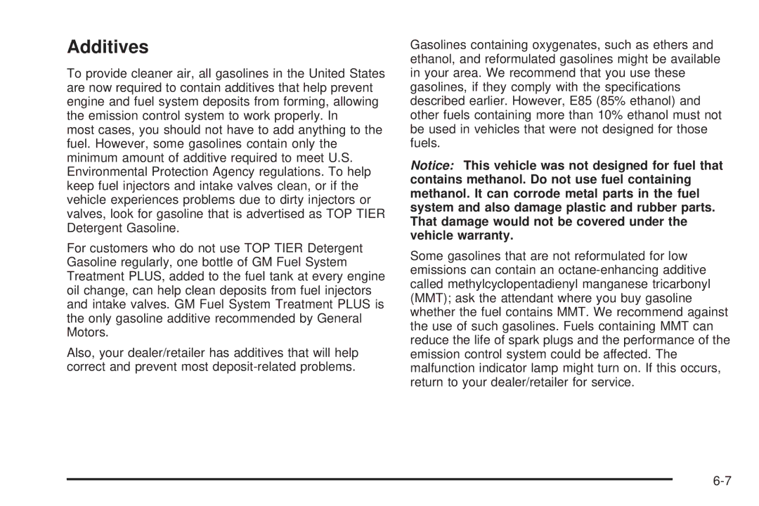 Cadillac 2009 owner manual Additives 