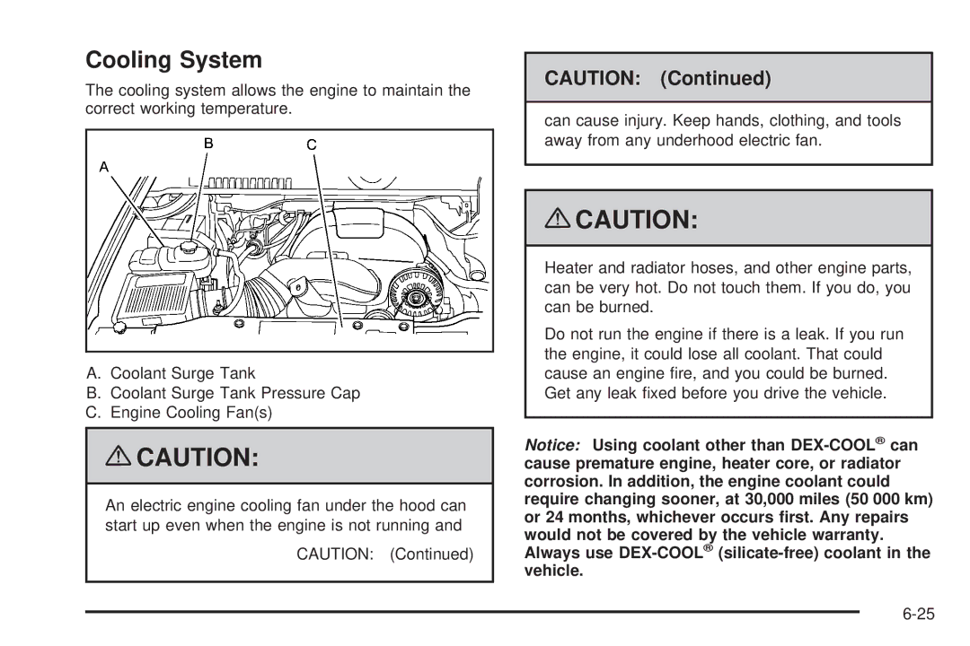 Cadillac 2009 owner manual Cooling System 