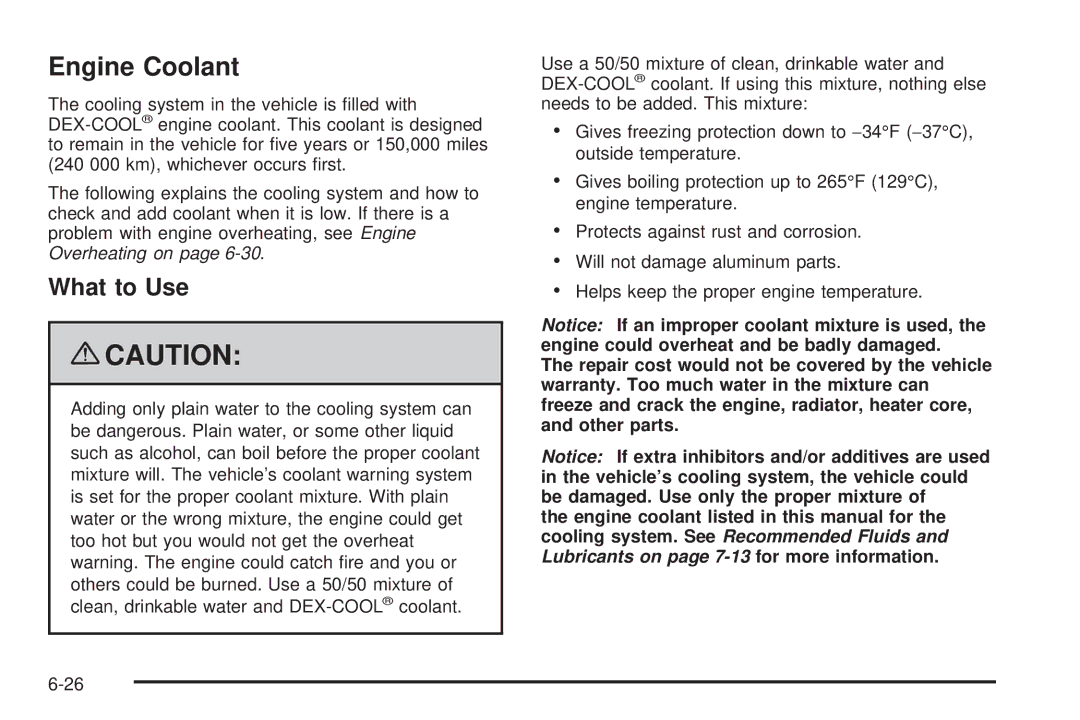 Cadillac 2009 owner manual Engine Coolant, What to Use 