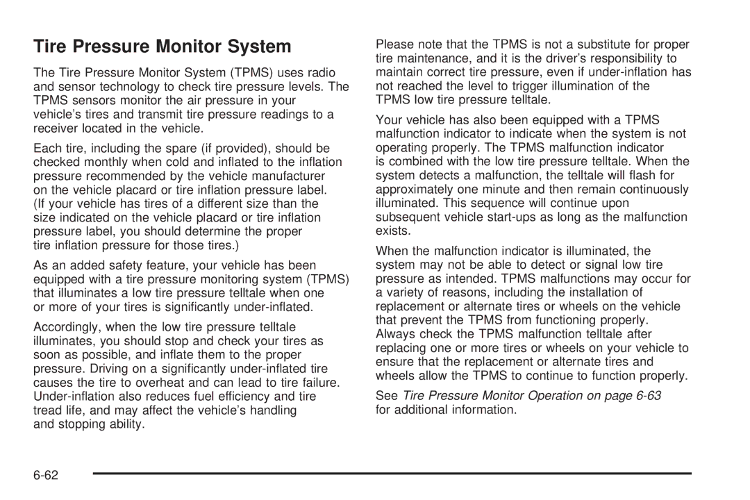 Cadillac 2009 owner manual Tire Pressure Monitor System 