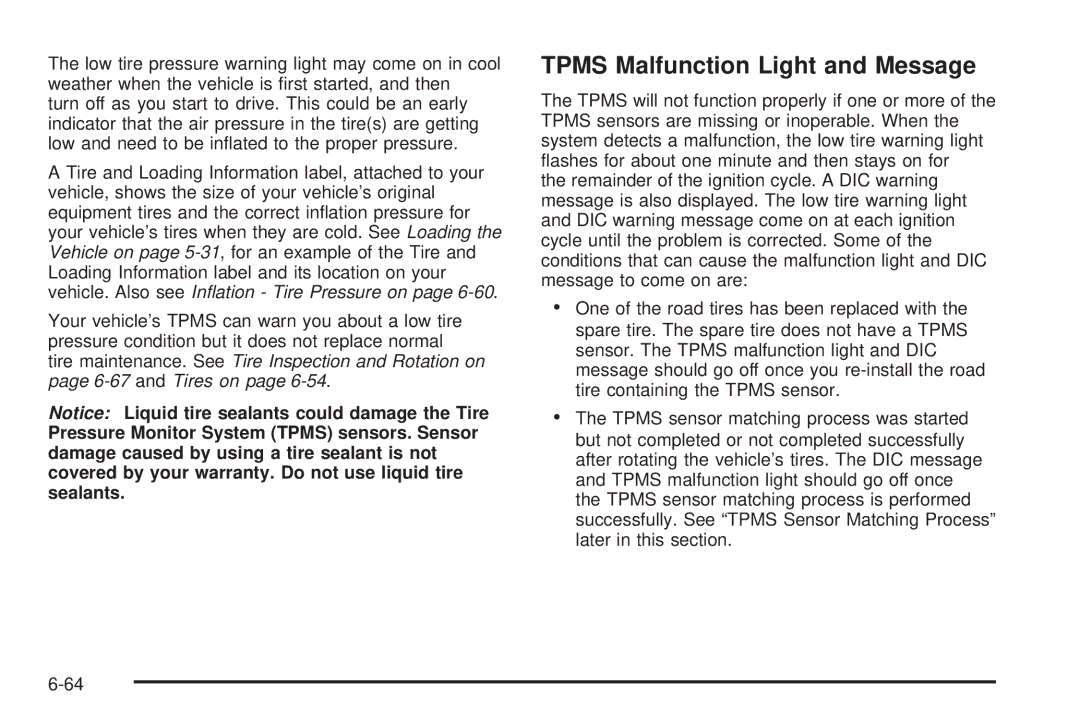 Cadillac 2009 owner manual Tpms Malfunction Light and Message 