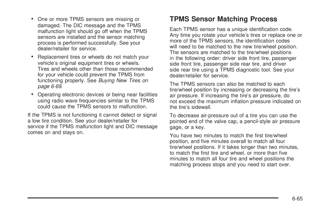 Cadillac 2009 owner manual Tpms Sensor Matching Process 