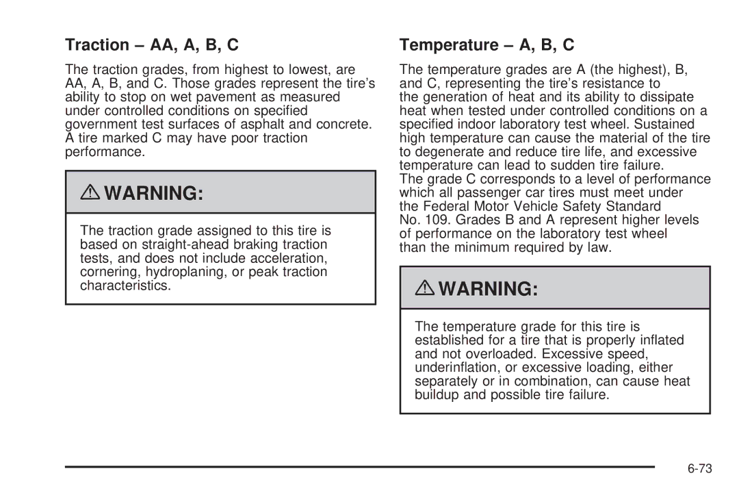 Cadillac 2009 owner manual Traction AA, A, B, C, Temperature A, B, C 