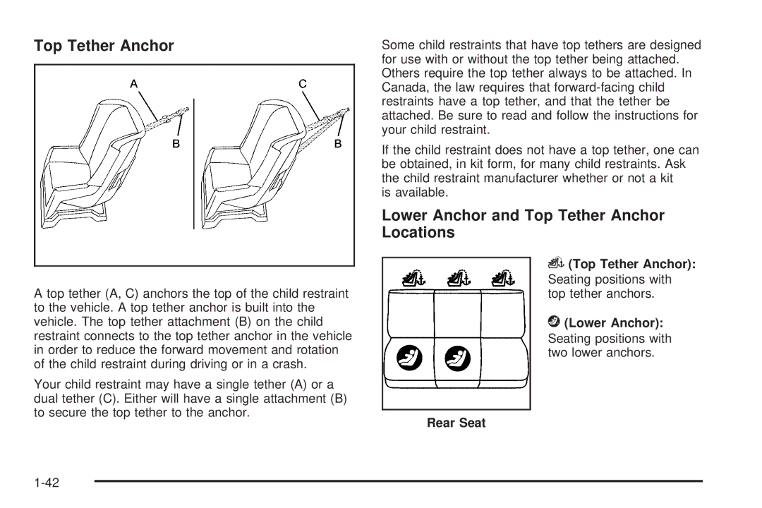 Cadillac 2009 owner manual Lower Anchor and Top Tether Anchor Locations, Rear Seat 