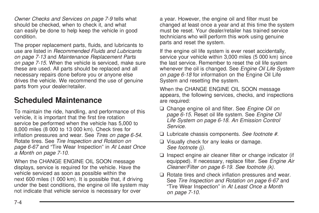 Cadillac 2009 owner manual Scheduled Maintenance 