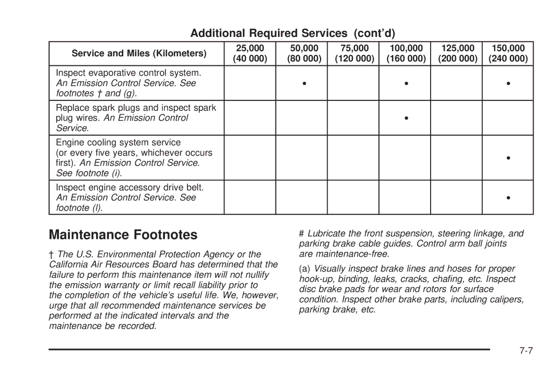 Cadillac 2009 owner manual Maintenance Footnotes, Additional Required Services cont’d 