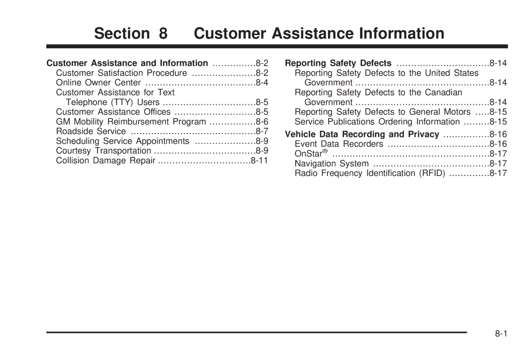 Cadillac 2009 owner manual Customer Assistance and Information, Vehicle Data Recording and Privacy 