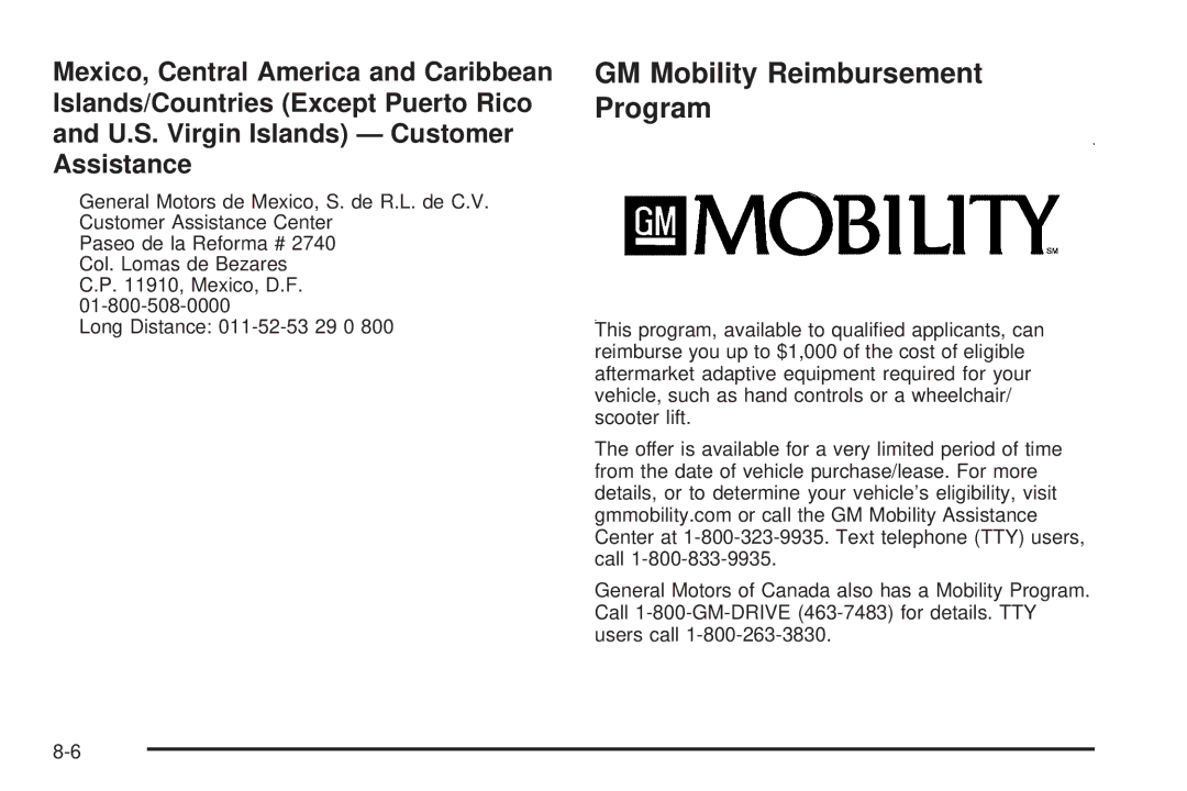 Cadillac 2009 owner manual GM Mobility Reimbursement Program 