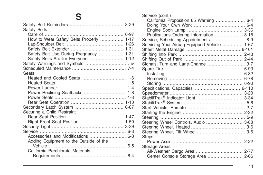 Cadillac 2009 owner manual 101 