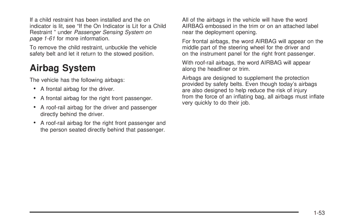 Cadillac 2009 owner manual Airbag System 