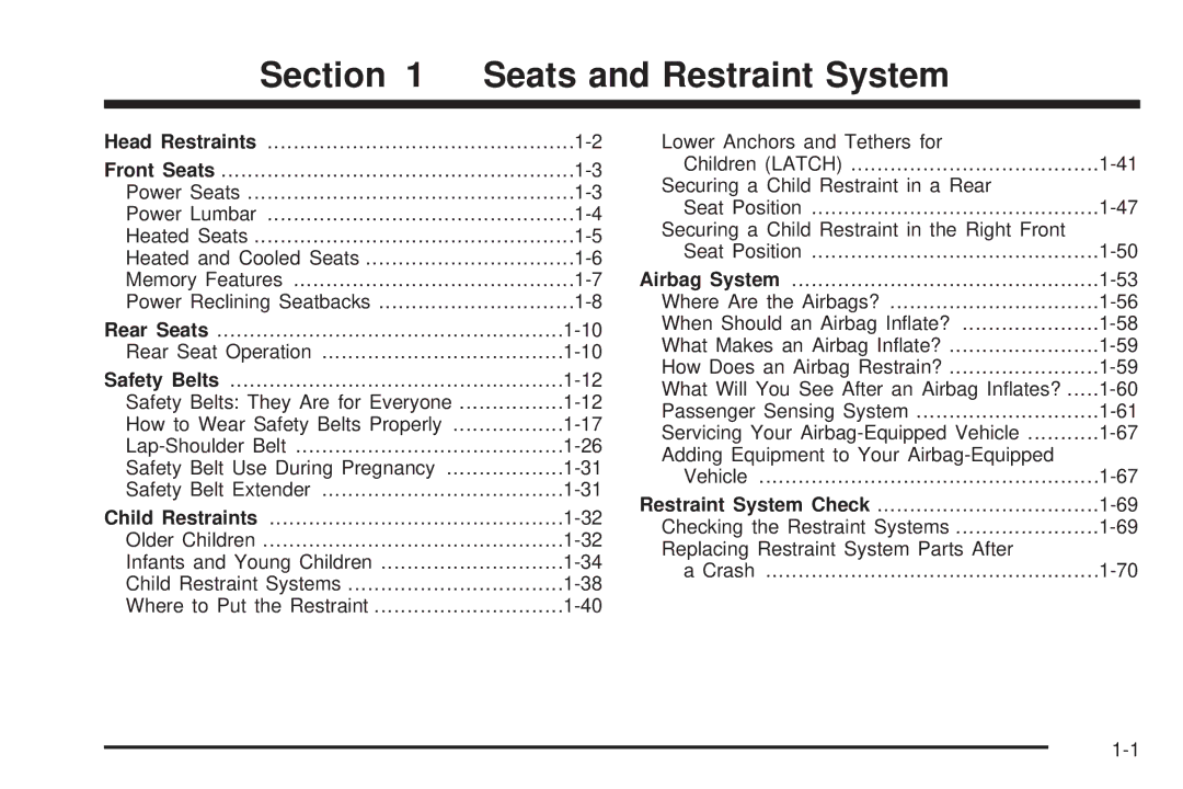 Cadillac 2009 owner manual Seats and Restraint System 