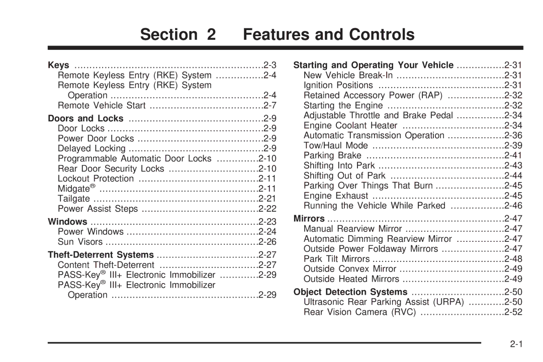 Cadillac 2009 owner manual Features and Controls, Starting and Operating Your Vehicle 