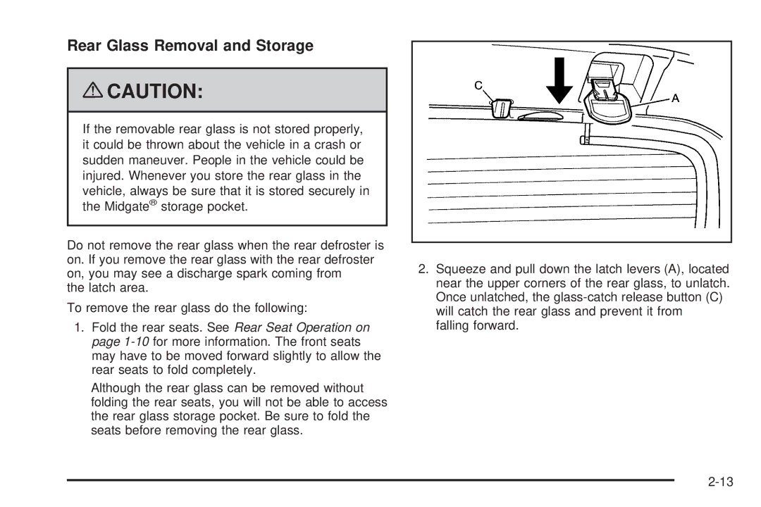 Cadillac 2009 owner manual Rear Glass Removal and Storage 