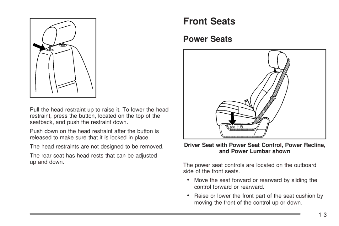 Cadillac 2009 owner manual Front Seats, Power Seats 