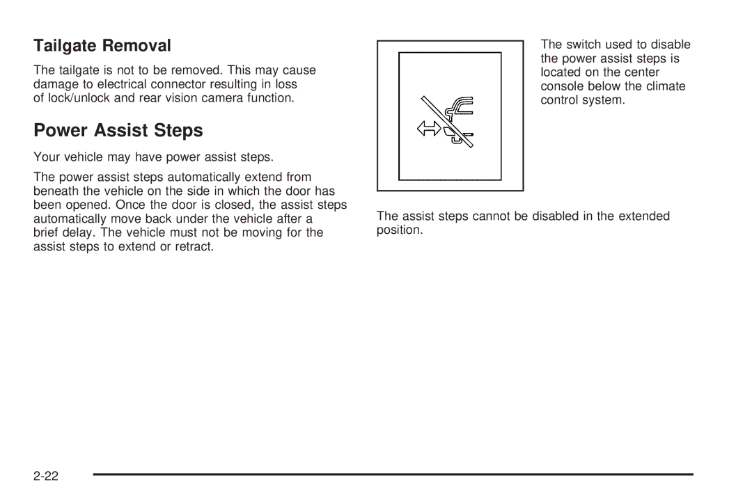 Cadillac 2009 owner manual Power Assist Steps, Tailgate Removal 