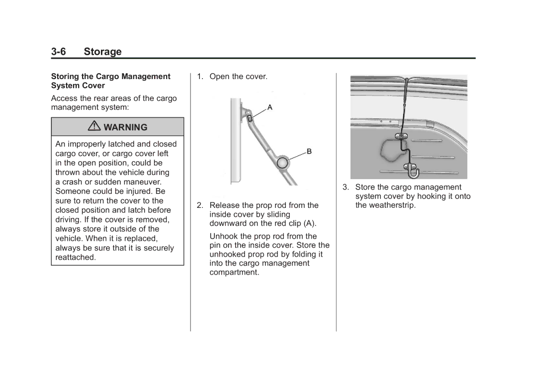 Cadillac 2010 owner manual Storing the Cargo Management System Cover 