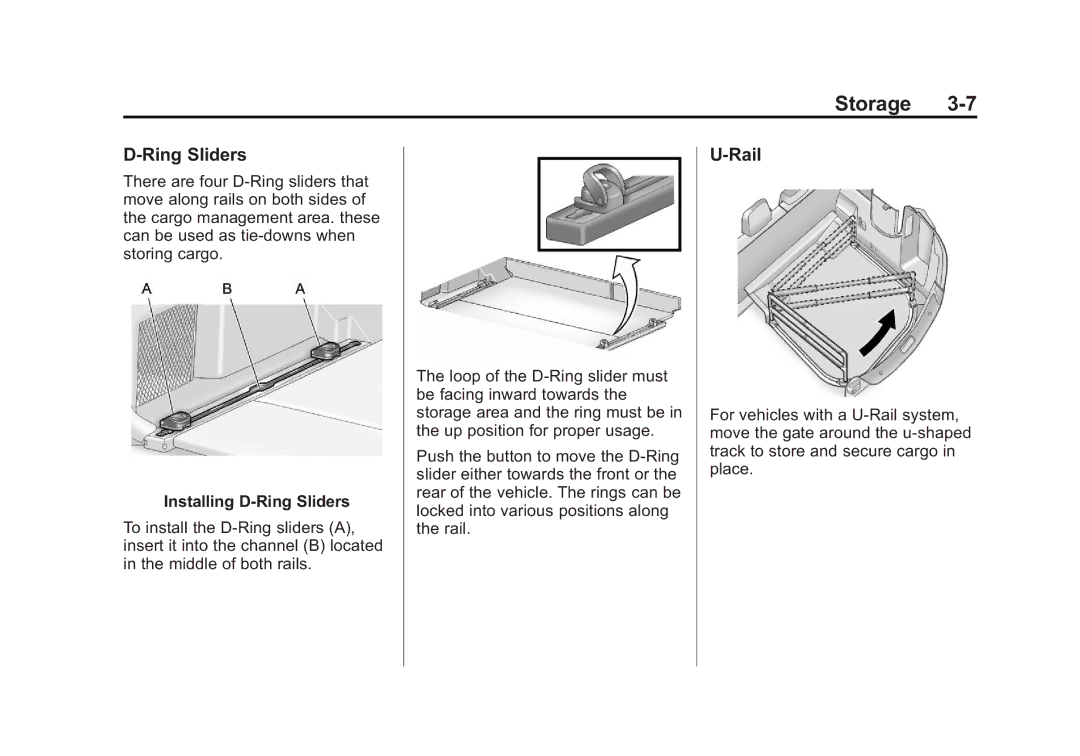 Cadillac 2010 owner manual Rail, Installing D-Ring Sliders 