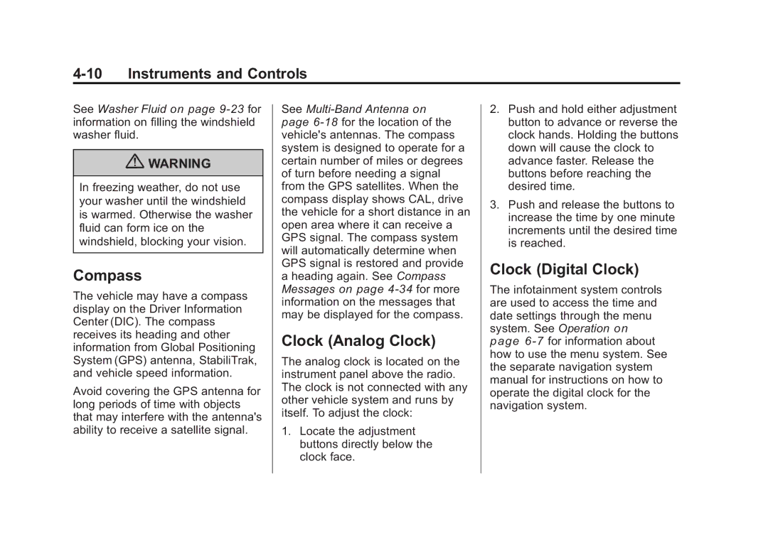 Cadillac 2010 owner manual Compass, Clock Analog Clock, Clock Digital Clock 