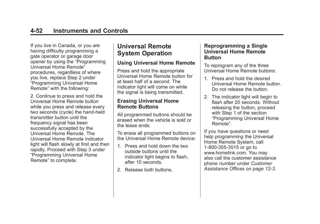 Cadillac 2010 Universal Remote System Operation, Using Universal Home Remote, Erasing Universal Home Remote Buttons 