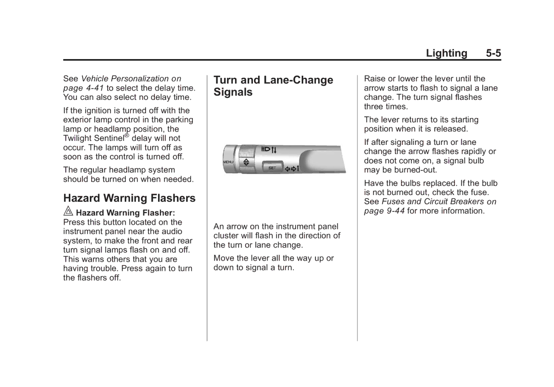 Cadillac 2010 owner manual Hazard Warning Flashers, Turn and Lane-Change Signals 