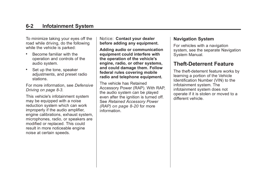 Cadillac 2010 owner manual Theft-Deterrent Feature, Navigation System 