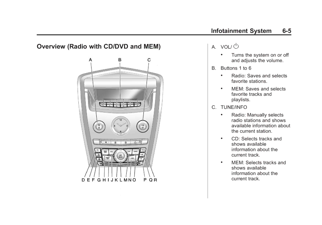 Cadillac 2010 owner manual Overview Radio with CD/DVD and MEM, Tune/Info 