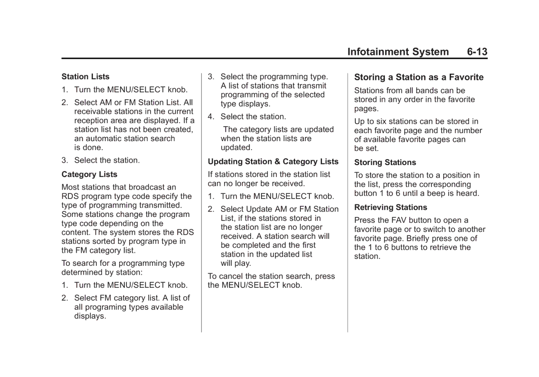 Cadillac 2010 owner manual Storing a Station as a Favorite 