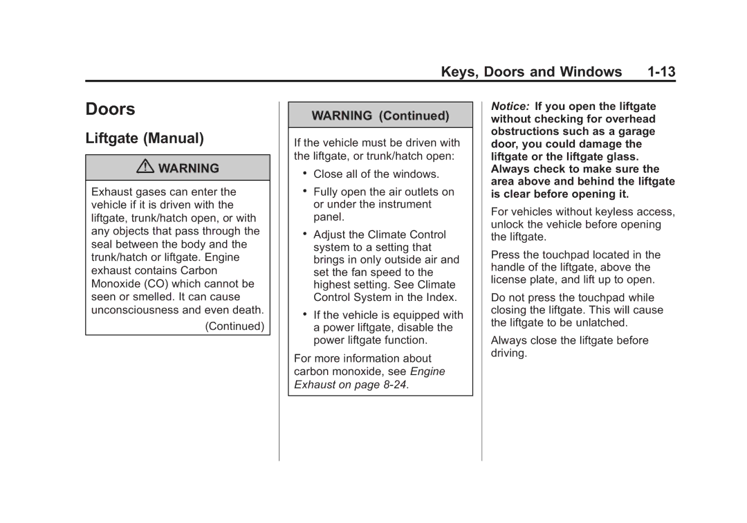 Cadillac 2010 owner manual Doors, Liftgate Manual 