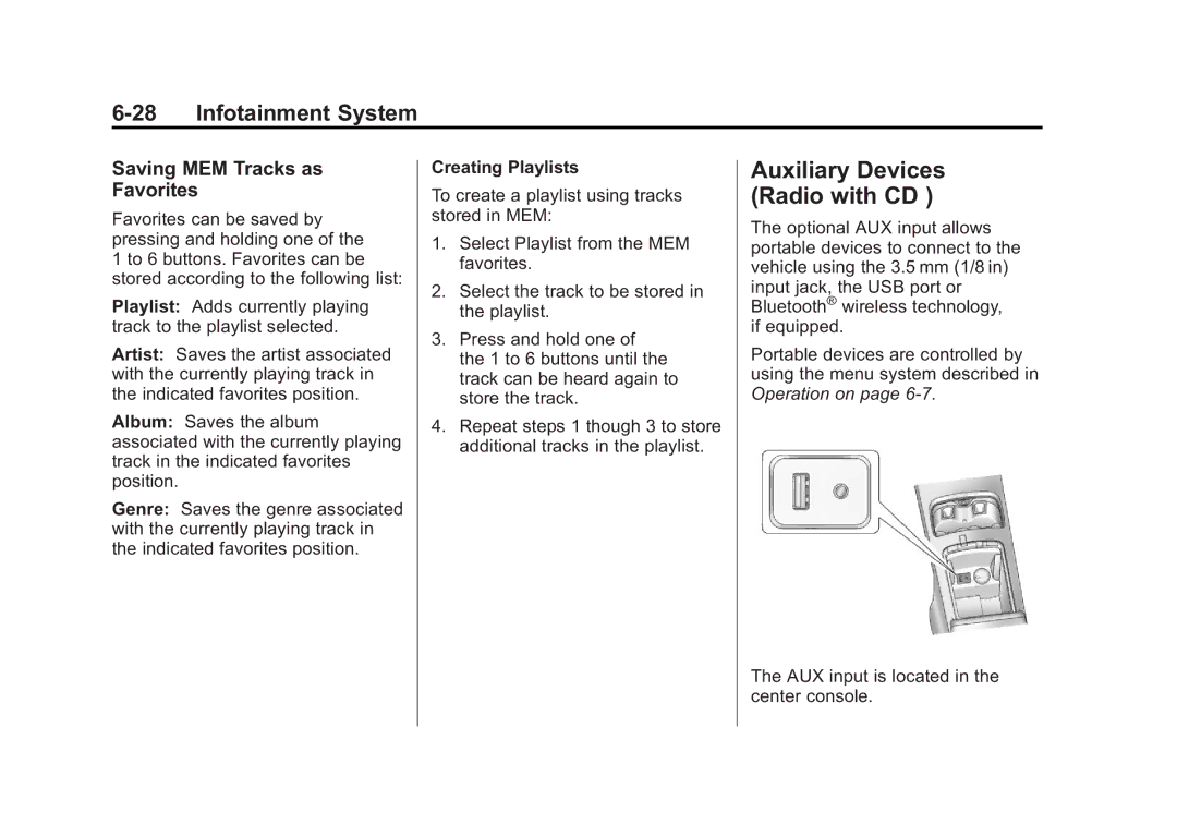 Cadillac 2010 owner manual Auxiliary Devices Radio with CD, Saving MEM Tracks as Favorites, Creating Playlists 