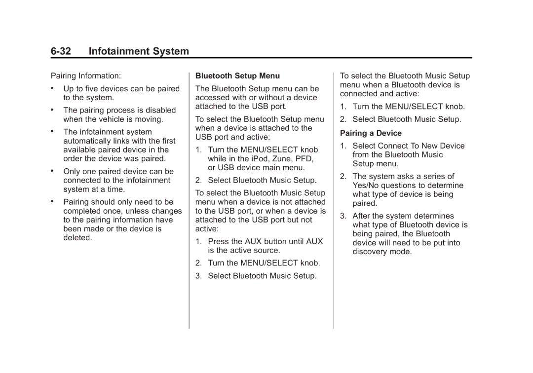 Cadillac 2010 owner manual Bluetooth Setup Menu, Pairing a Device 